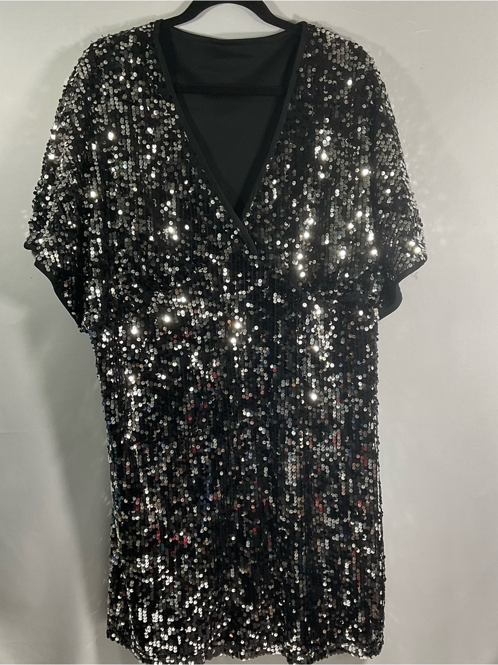 SHEIN Black Sequin V-Neck Mini Dress